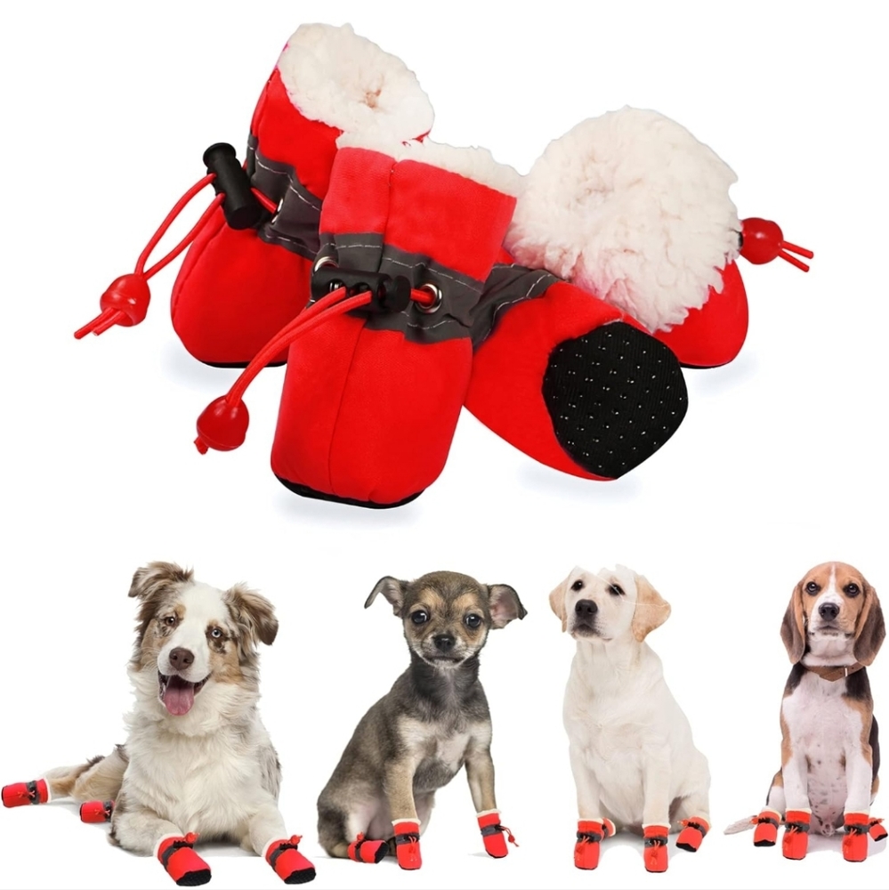 Dog Shoes for Winter, Dog Boots & Paw Protectors, Fleece Warm Snow Booties